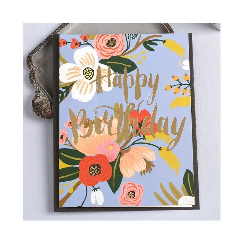 Custom Print Happy Birthday Greeting Card Logo Design Print Gold Foil Thank You Paper Cards