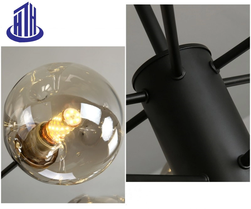 E27*6/8/10/12-Lamps Amber Glass Lampshade Nordic Modern Magic Bean Ceiling Pendant Lamp (8989)