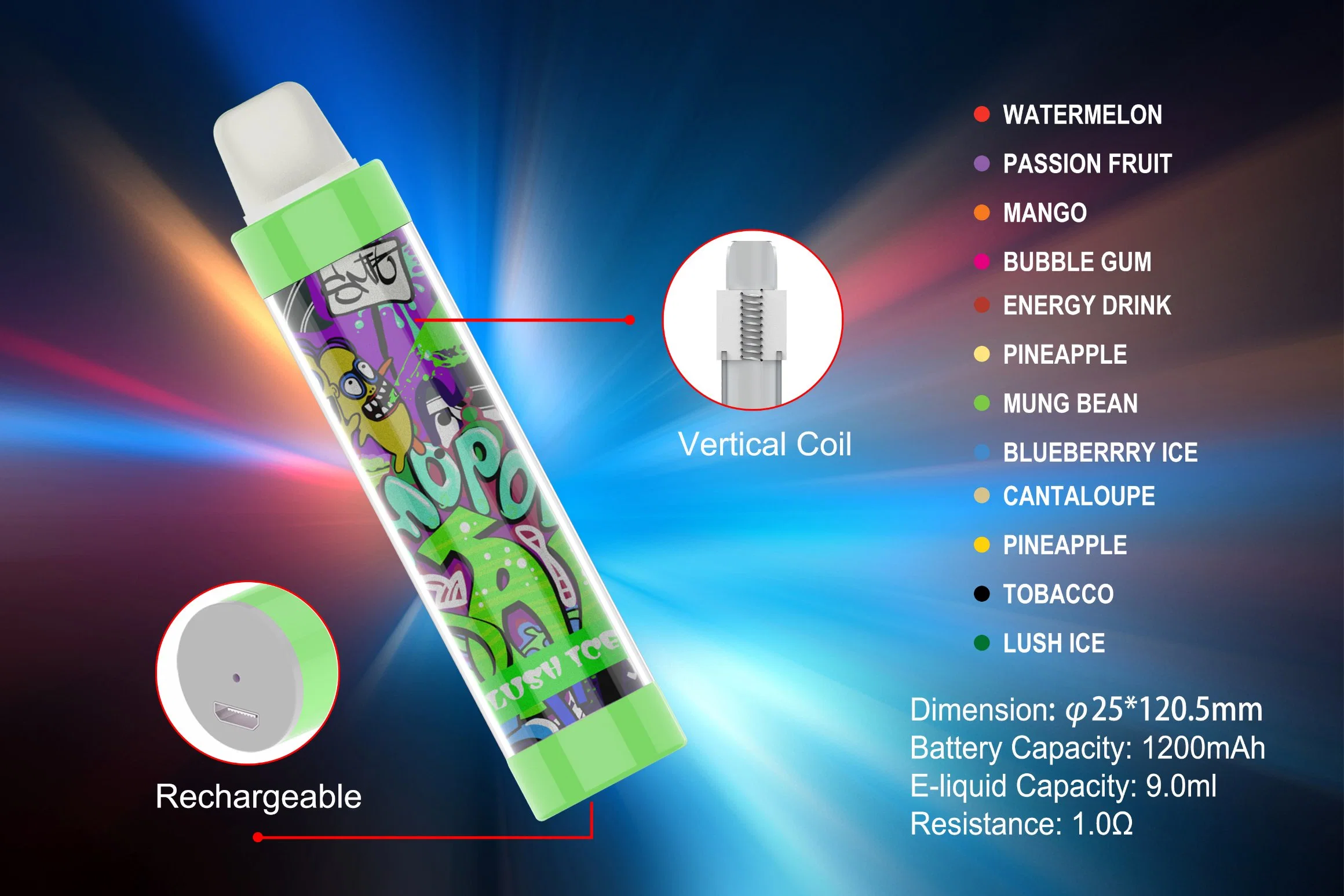 Recargable e iluminada desechable VAPE 9,0ml líquido 3000 Puffs disponibles