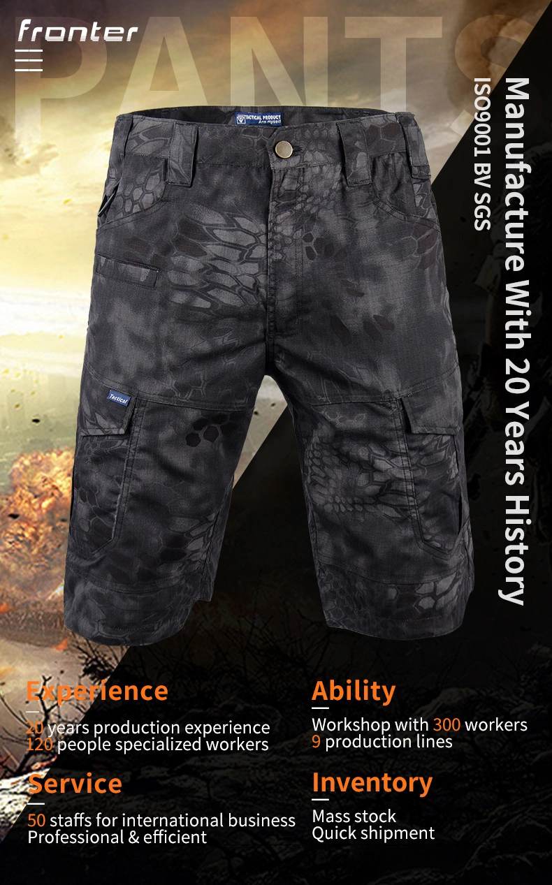 Wholesale Tactical Camouflage with Pockets Cotton Black Python Short Pants for Men