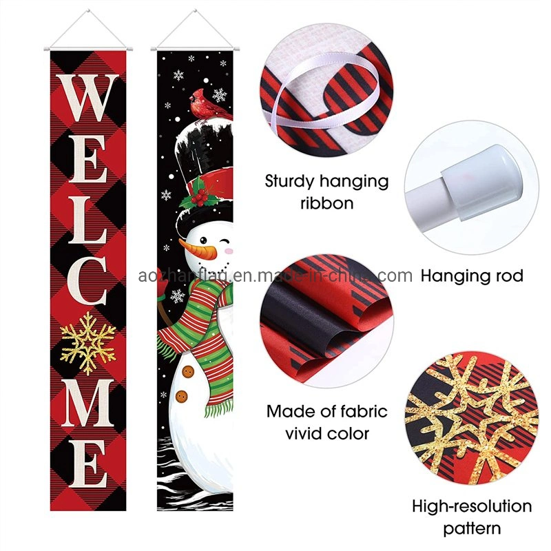 New Christmas Porch Banner Curtain Hanging Fabric Plaid Decoration Flag Hanging Decoration Door Banners