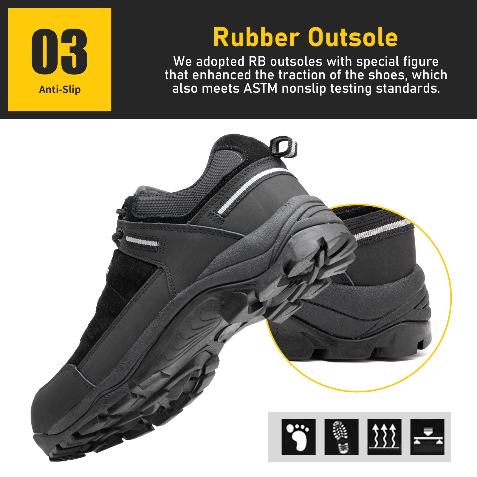 Industrial Labor Protective Steel Toe Shoes with Durable Rubber Sole