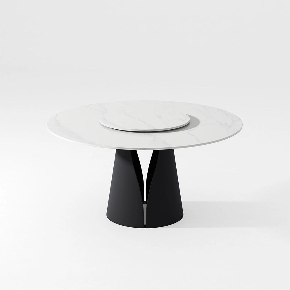 Modern Round Glossy White Dining Table for 6-8 with Lazy Susan 59"