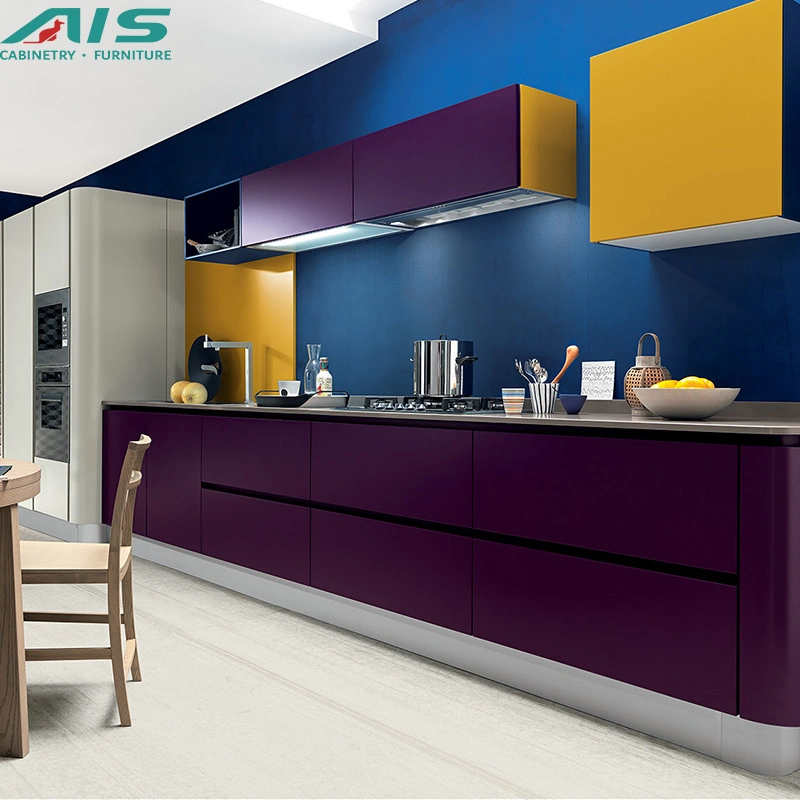 AIS European Elegant High End Good Quality Cheap Price Complete Floor to Ceiling Furniture Red Lacquer Kitchen Cabinets