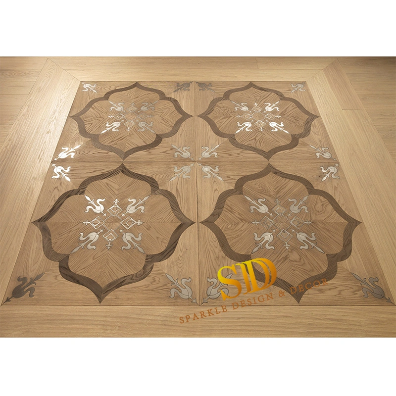 Luxury and Hotsale Wooden Floor Panels Wood Inlay Metal for Interior Floor Use in Private Villa/Palace