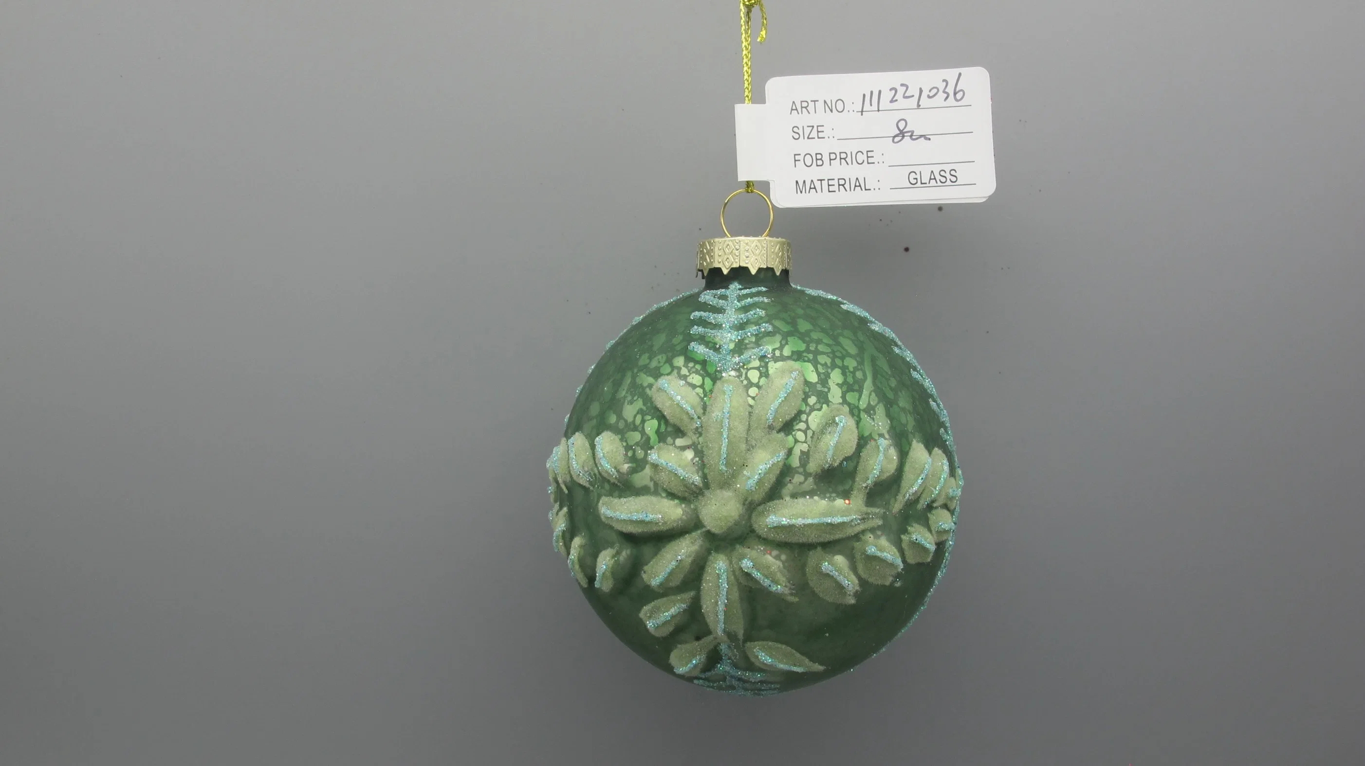 Green Color Christmas Glass Crafts with Flocking for Tree Decoration