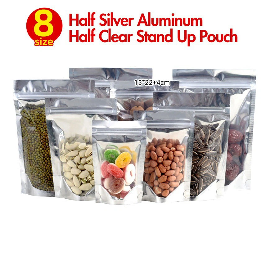 Custom Translucent Semi Aluminized Vertical /Translucent Semi Kraft Paper Zipper Packaging Bag