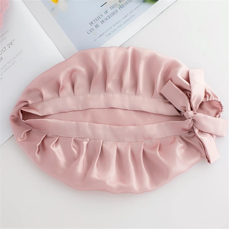 Sbelle OEM Double Waterproof Layers Bathing Showersatin Bonnet Silk Sleep Cap Custom Designer Large Shower Cap Woman