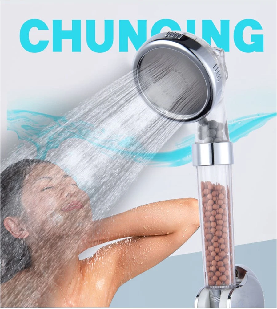 Three-Stage Adjustable Hand-Held Shower Head, Powerful and Large Water Filtration