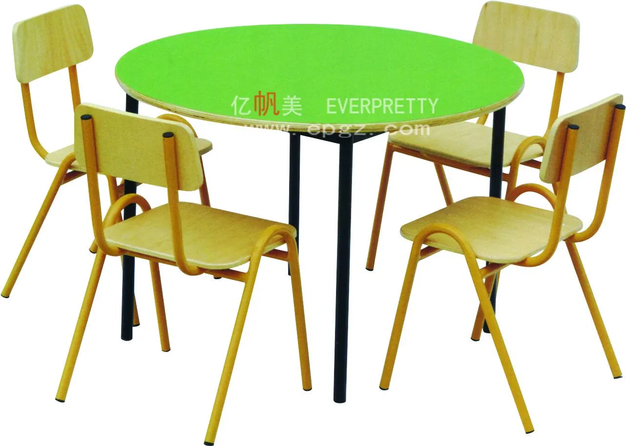 Baby Room Furniture /Children Wood Table with Plastic Chairs /Baby Kids Round Desk for Four Kid's