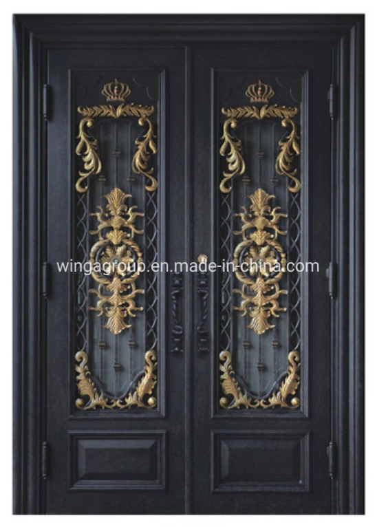 Custom Double Safety Security Metal Steel Glass Wrought Iron Door