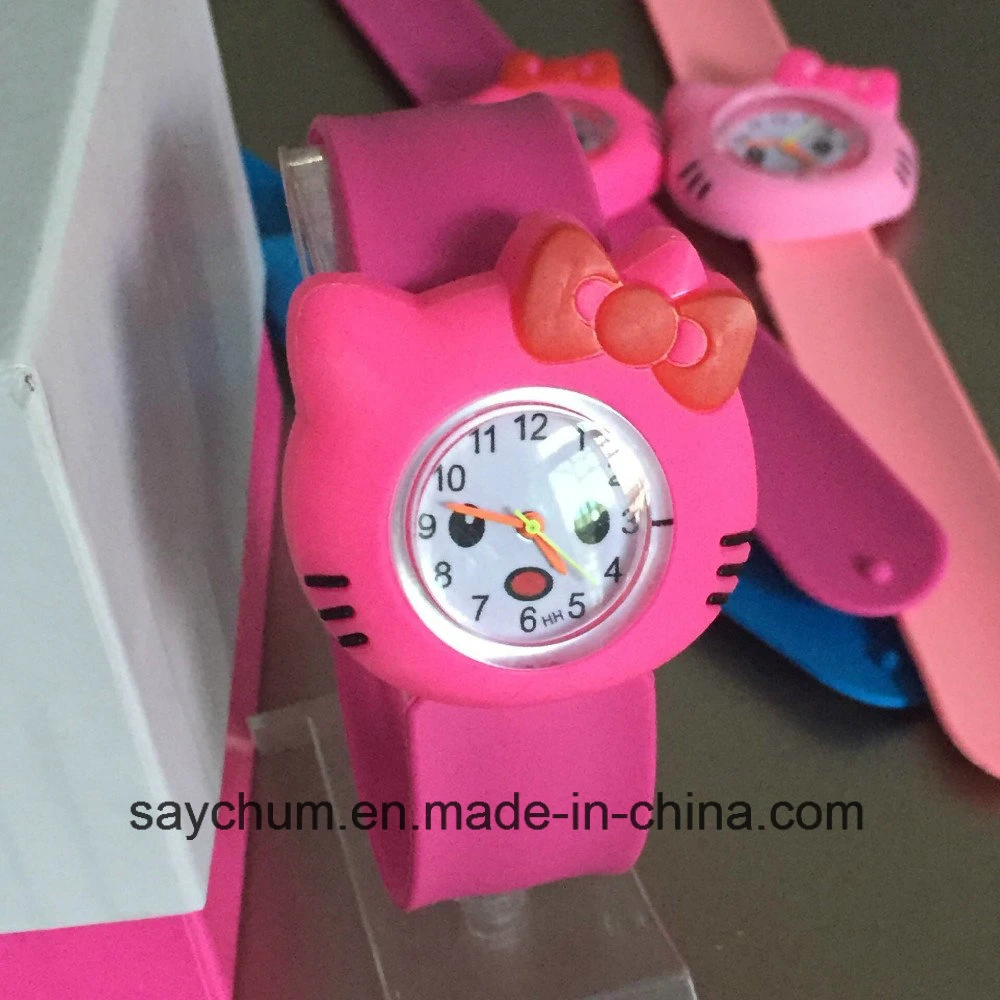 Custom Logo Hot Pink/Rose/Color Hello Kitty Slap Watch Girls Cartoon Kids Watch Silicone Rubber Wrist Watch