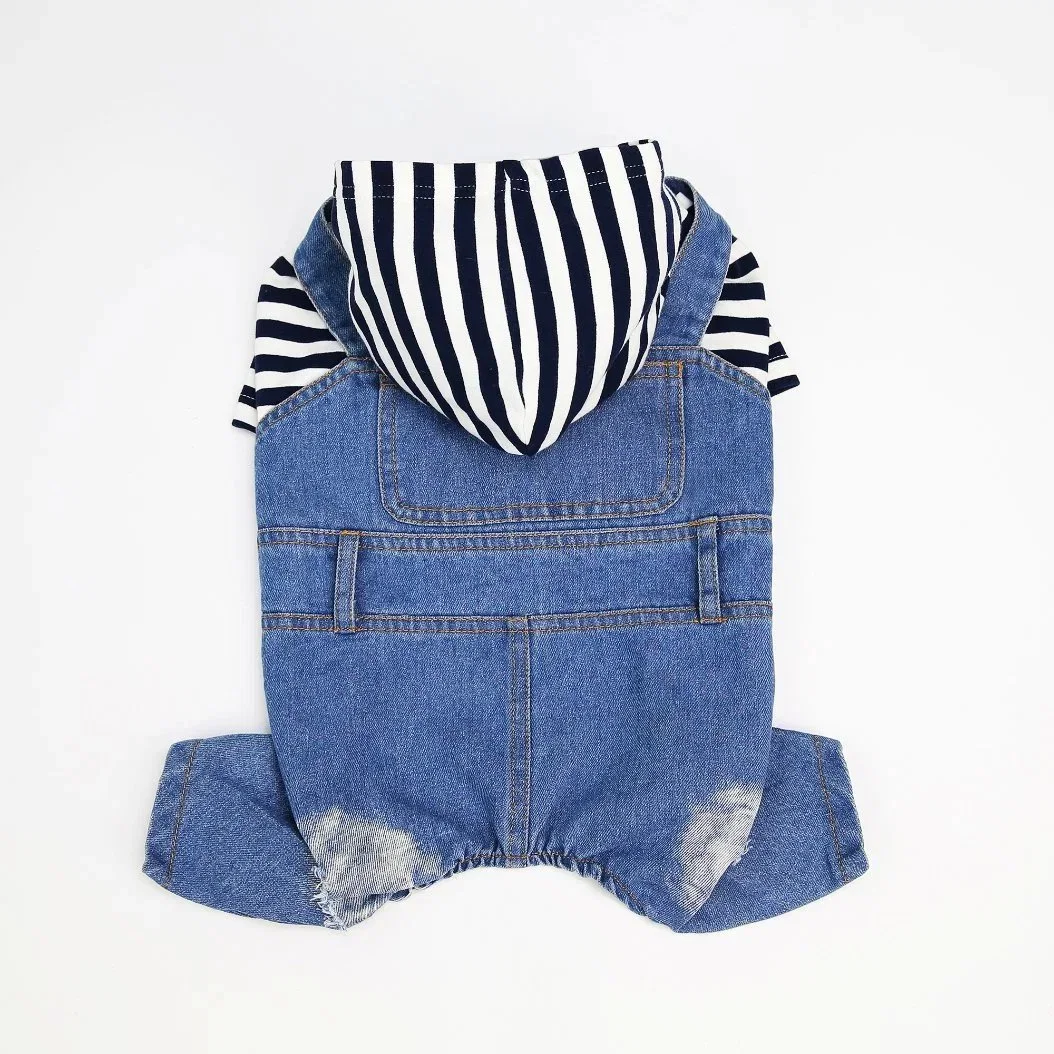 Fashionable Cowboy Style Button Design Pet Jeans Clothes Casual Pet Shirts Stripe Dog Clothes