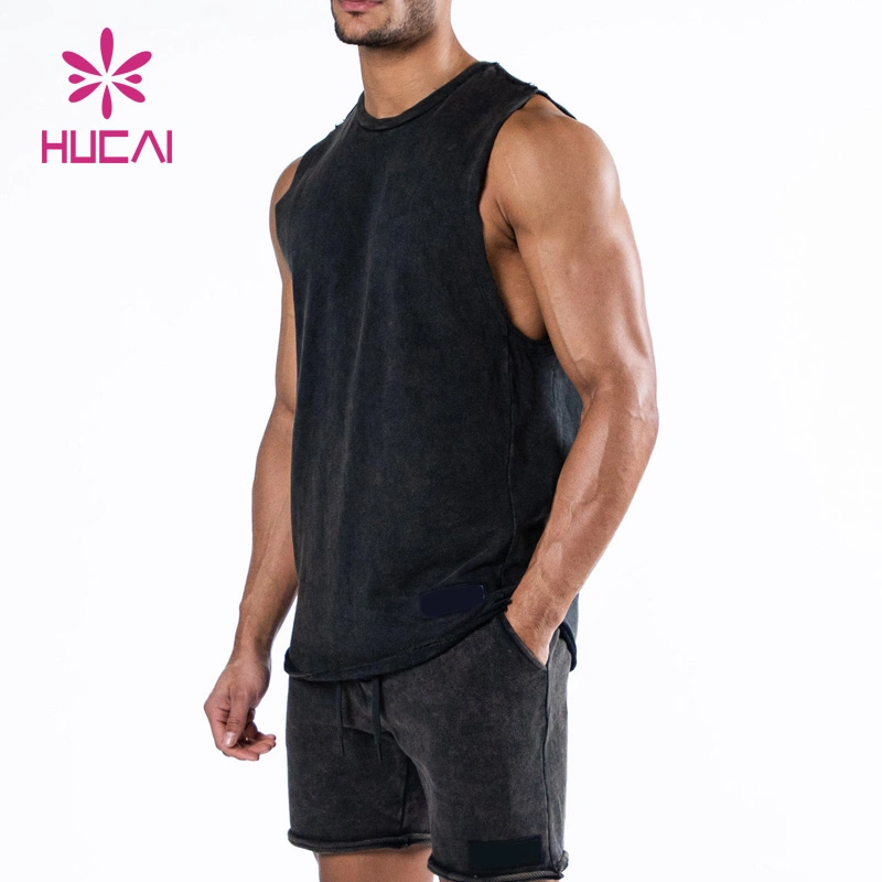 Atacado 100% Algodão Moda Masculina Roupas Esportivas Regata Lavada