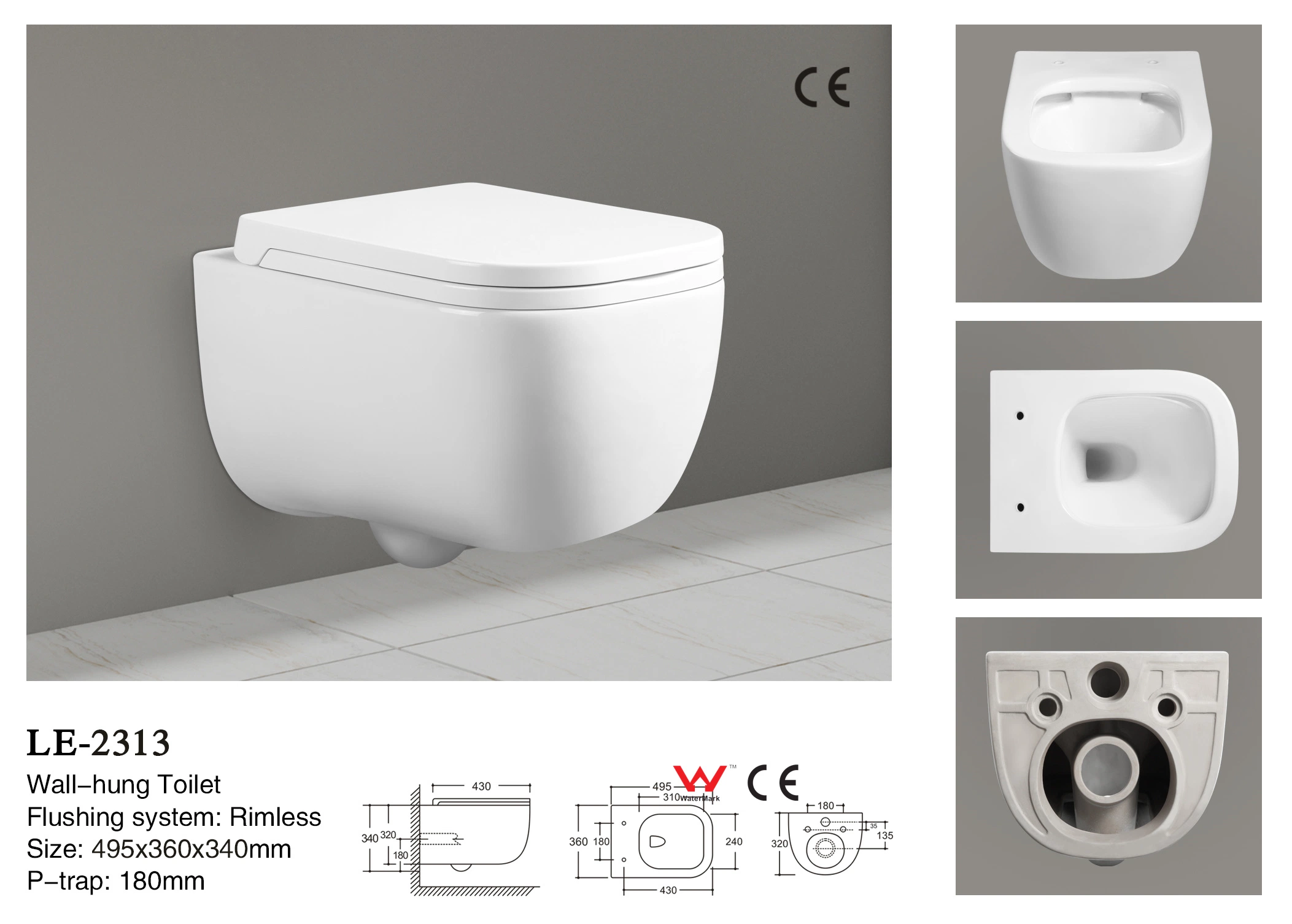 Matt Black Rimless Bathroom Wall Mount Toilet with CE & Factory Price 2311-Oiq