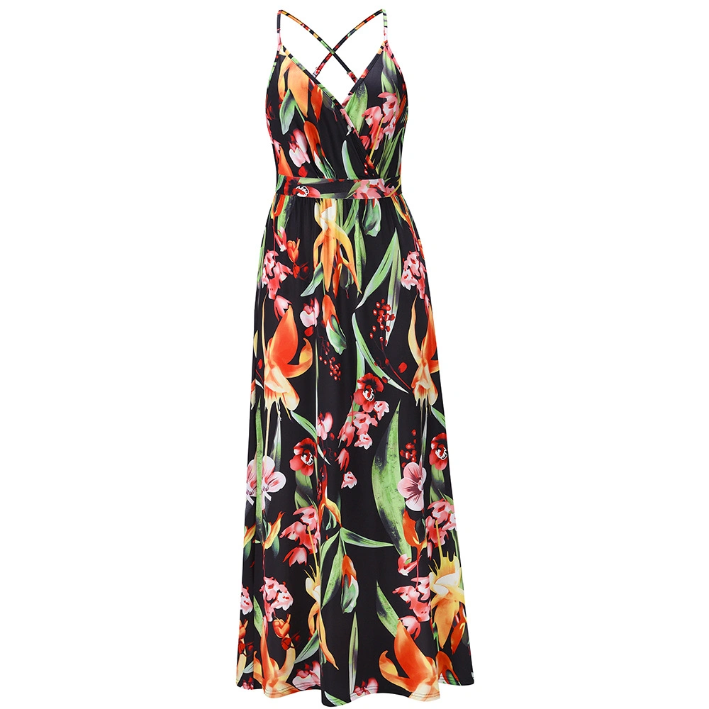 2023 Spring and Summer Print Women's Sleeveless Splicing Long Women's Casual Dress