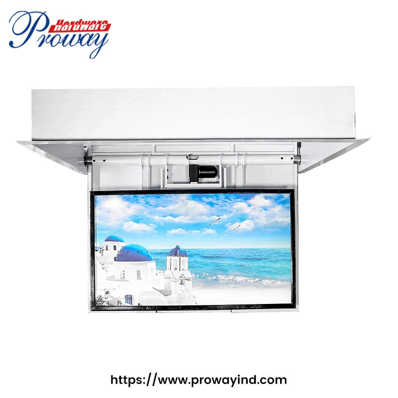 32 46 55 65 75 85 100 Inch High quality/High cost performance High Performance Smart Electric Controllers TV Mount Bracket Flip Down Motorized Ceiling TV Lift