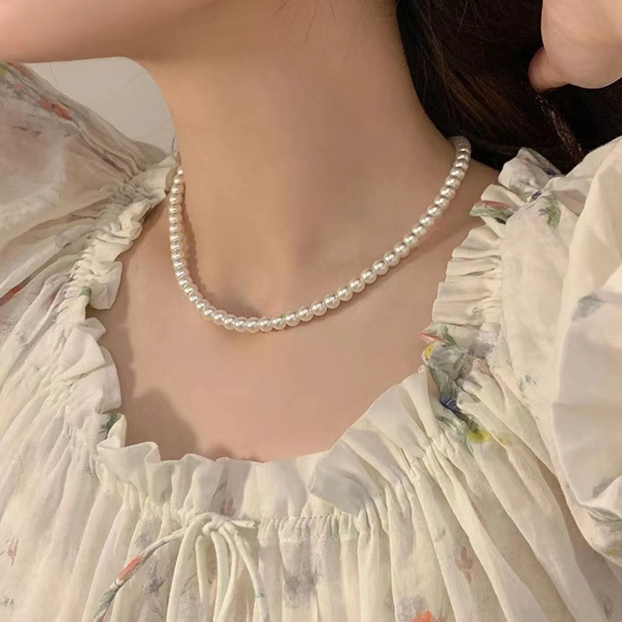 Wedding Pearl Necklace for Brides Imitation Pearl Diomoud Necklace