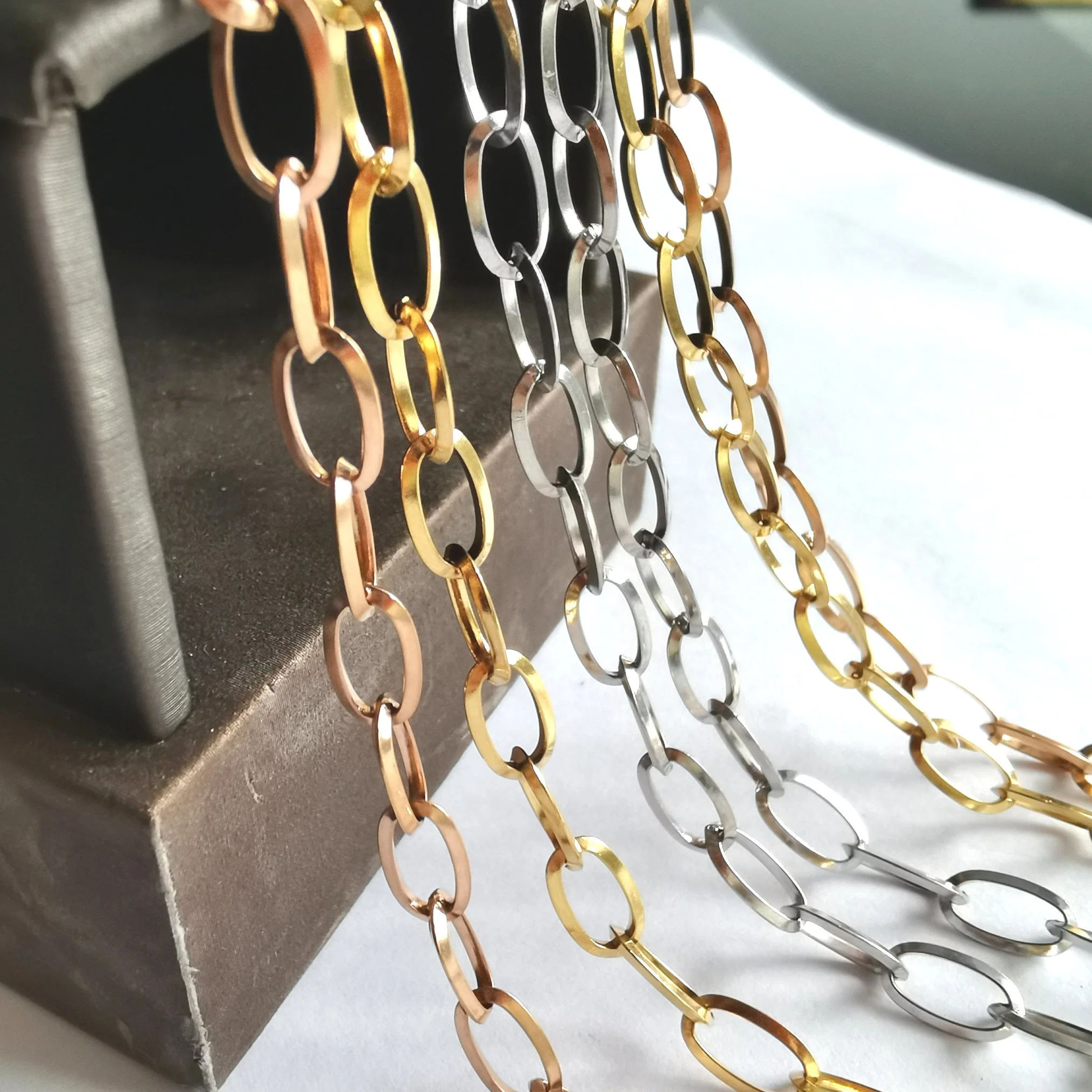 18K настоящее золотое квадратное ожерелье цепи овальной формы Rolo Минималистичный ювелирный подарок для нее