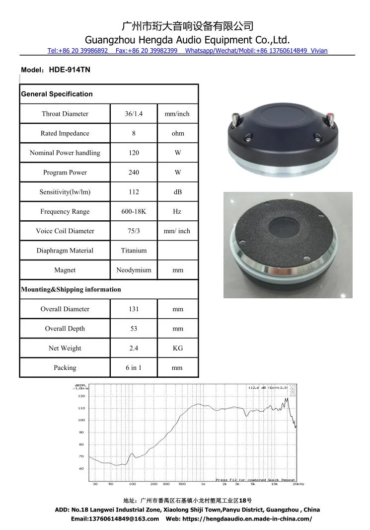مجاهير ترددات عالية للسائق ذات الضغط العالي مقاس 3 بوصات من نوع Professional Audio HF