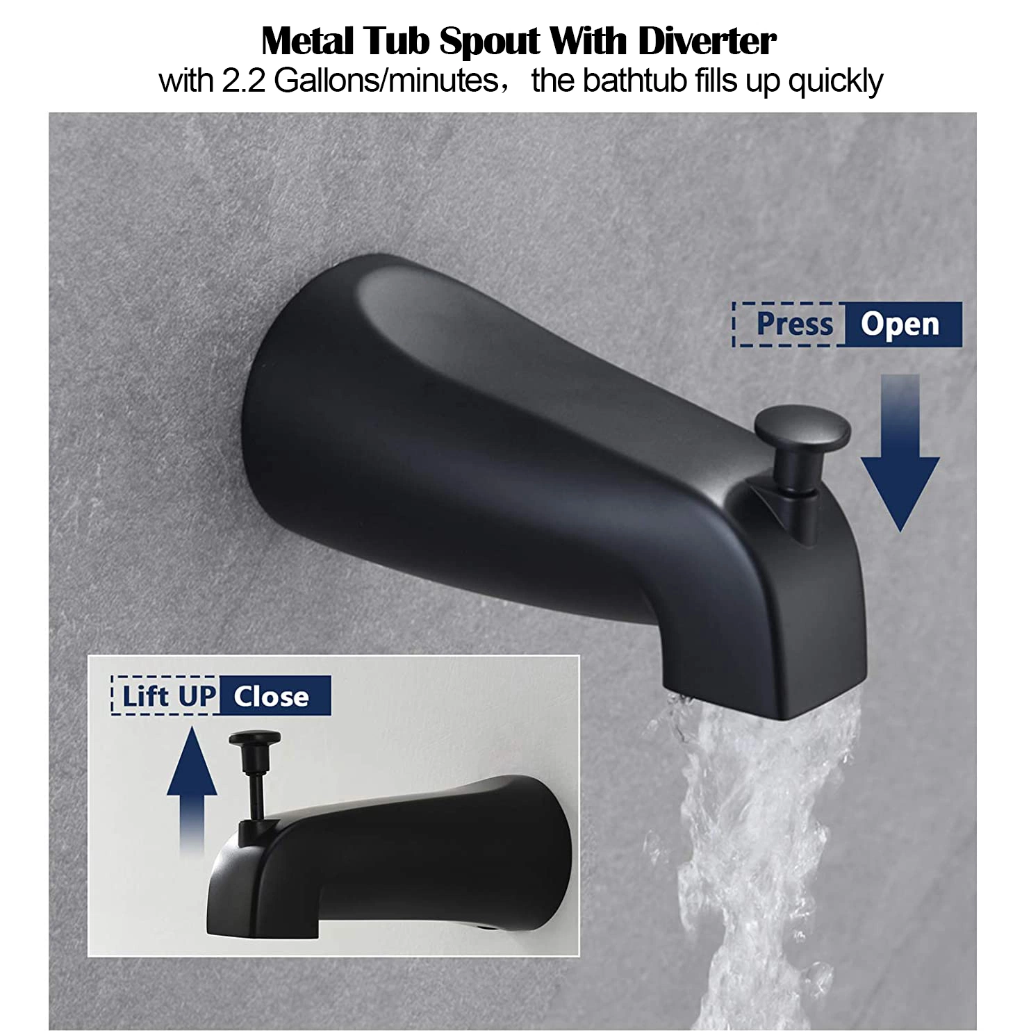 Matte Black Wall Mount Tub and Shower Trim Kit with Valve Including 8-Inch Eco-Performance Rainshower