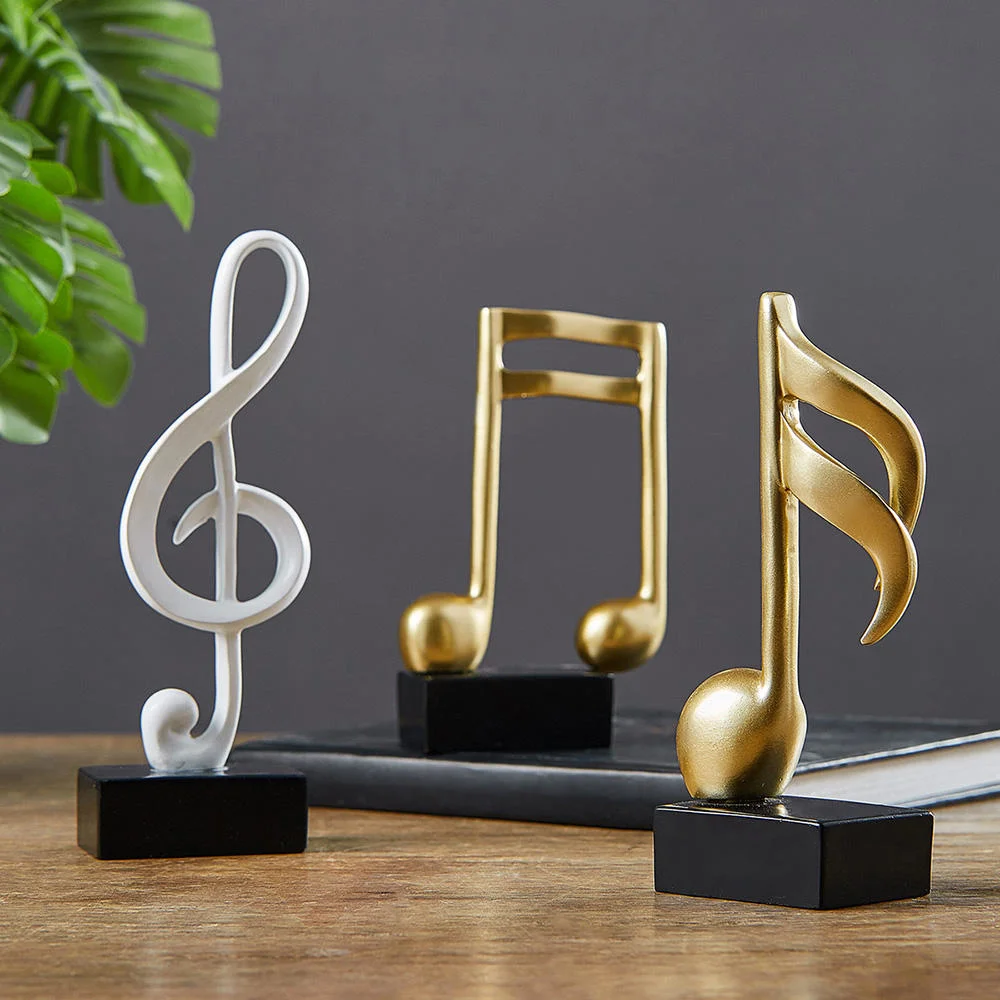 Home Decoration Accessories Modern Figurine Art Statuette Desk Ornaments Golden Musical Note Handicraft