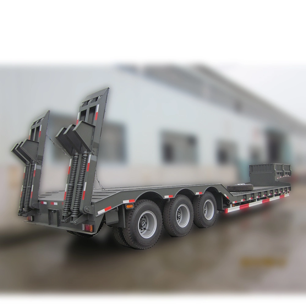 3 Axles Construction Machinery Carrier Semi Load Low Bed Trailer with Ramps