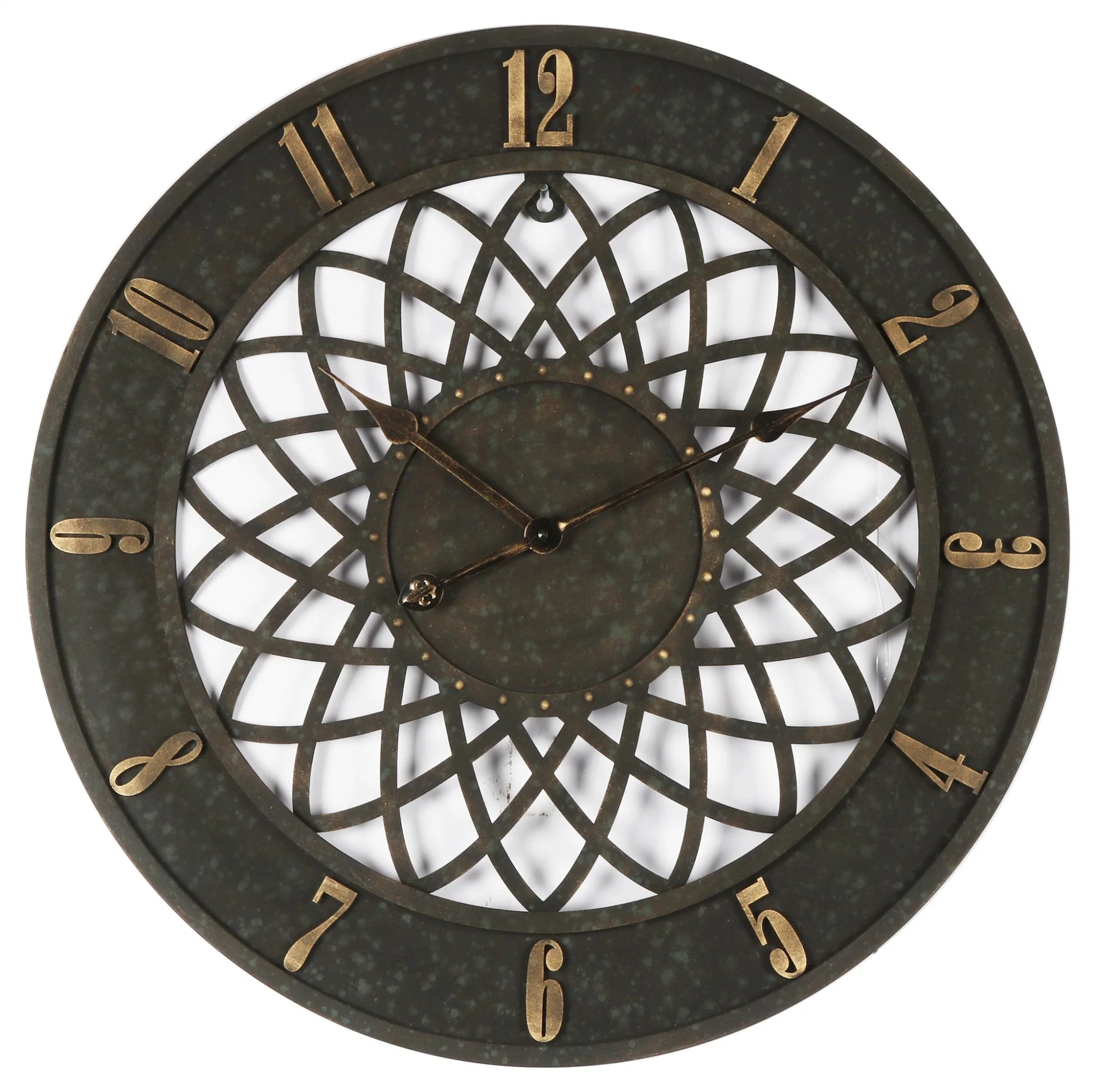 Reloj de pared de hierro con diseño de estilo industrial en color bronce, reloj de pared de metal bronce con diseño de flor de corte láser, decoración para el hogar Reloj de pared