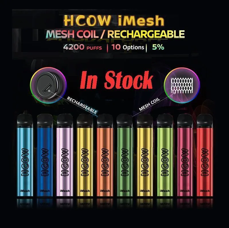 Preço grossista Hcow Imesh 4200 borlas para 10ml Capatity Vape descartáveis recarregável Pen Vs E-Lux Legend 3500