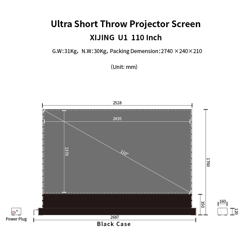 Xijing U1 110 Inch Electric Laser TV Ust Alr Floor Rise Folding Motorized Home Cinema Projector Screen