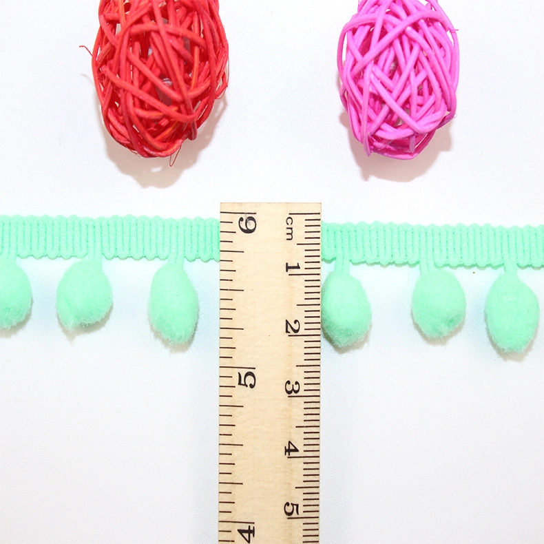 2.1cm Width Knitted Warp Various Polyester Colored Hairball Lace for Clothing Accessories