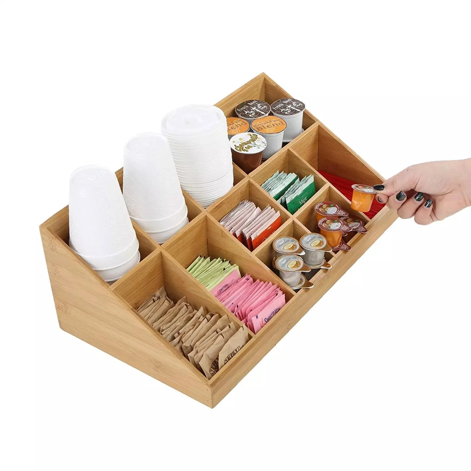 Bamboo Table Storage Box with 11 Compartment Organizer