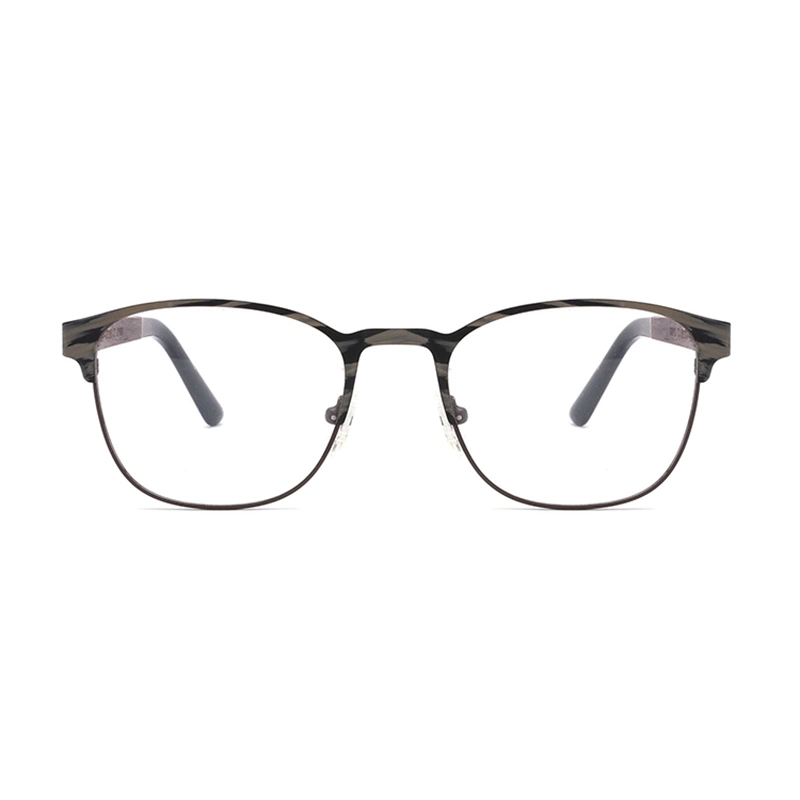 Classic Shape Round Metal Ideal Fashion Wooden Acetate Tip Modern Optical Frames Eyewear Spectacles Eyeglasses Glasses