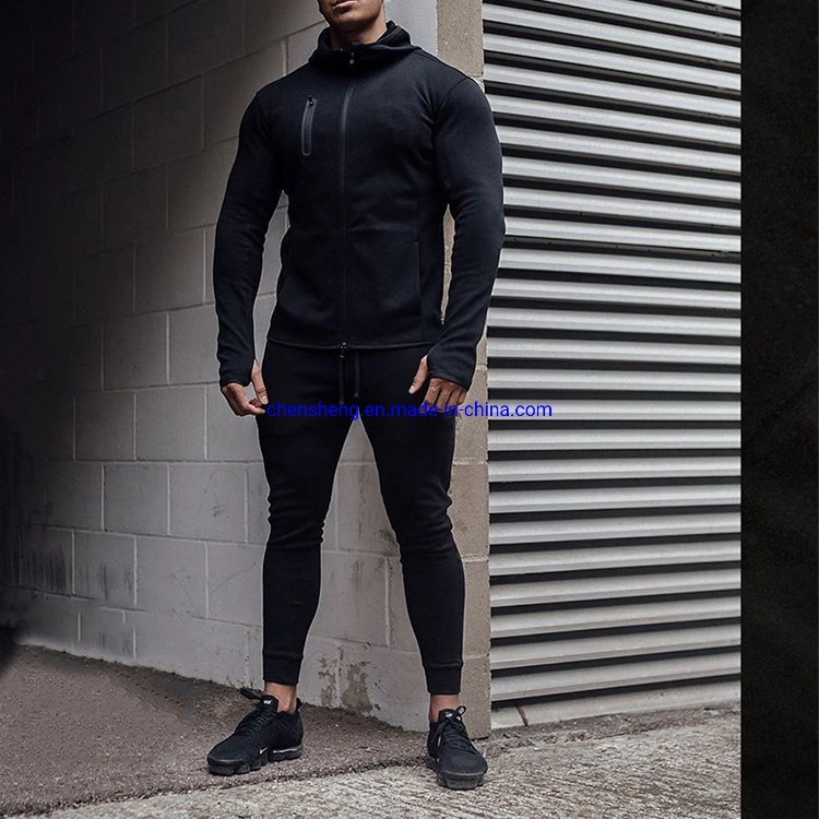 Newest Customized Sweat Suit Fashion Plain Warm Hooded Sportswear Men's Athletic Tracksuit