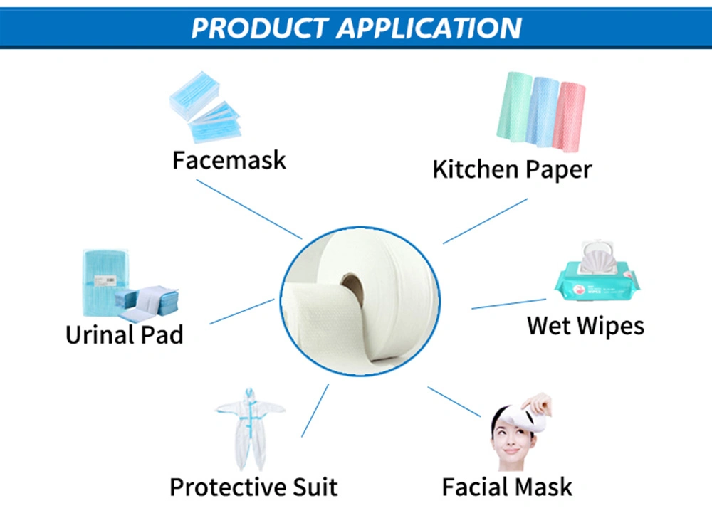 Rolo de tecido não tecido viscoso em viscose/poliéster/Woodpolpas/algodão para toalhetes húmidos