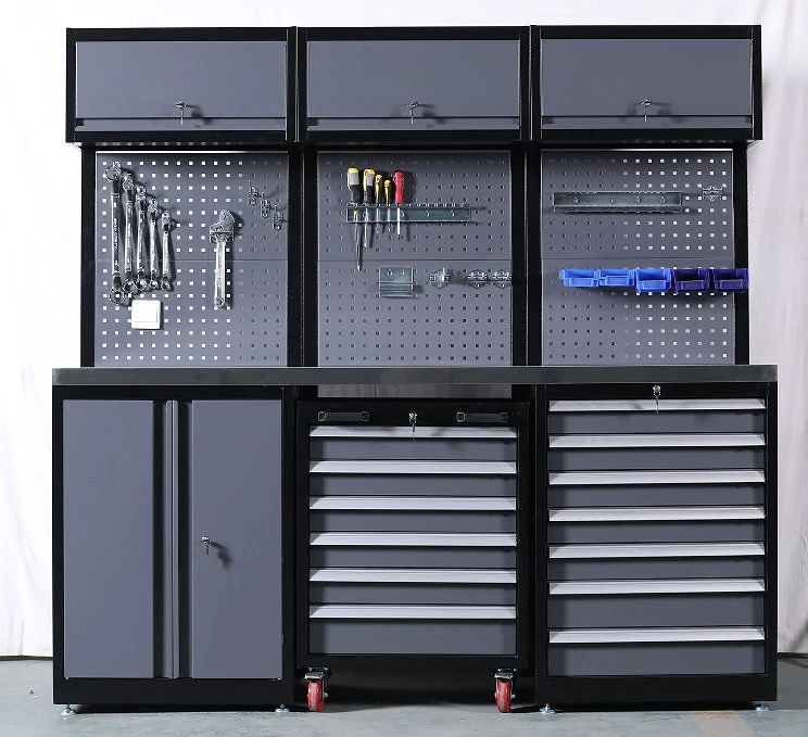 Heavy Duty Steel Garage Group Cabinet Set Metal Workbench for Car Repair Workshop with Tool Cart Trolley