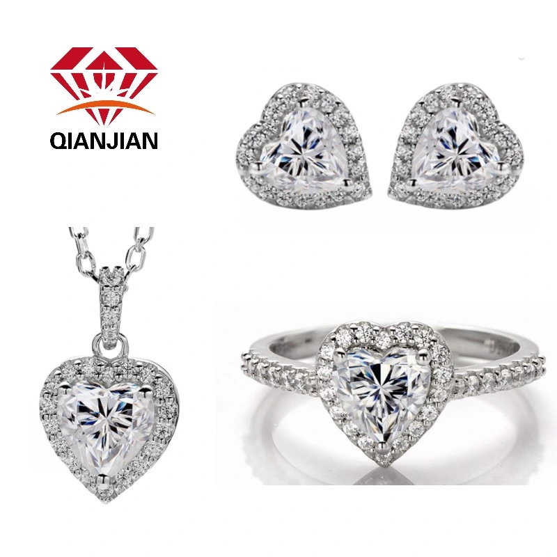 925 Sterling Silver Gold Plated Moissanite Diamond Necklace Earring Ring Fine Jewelry Set