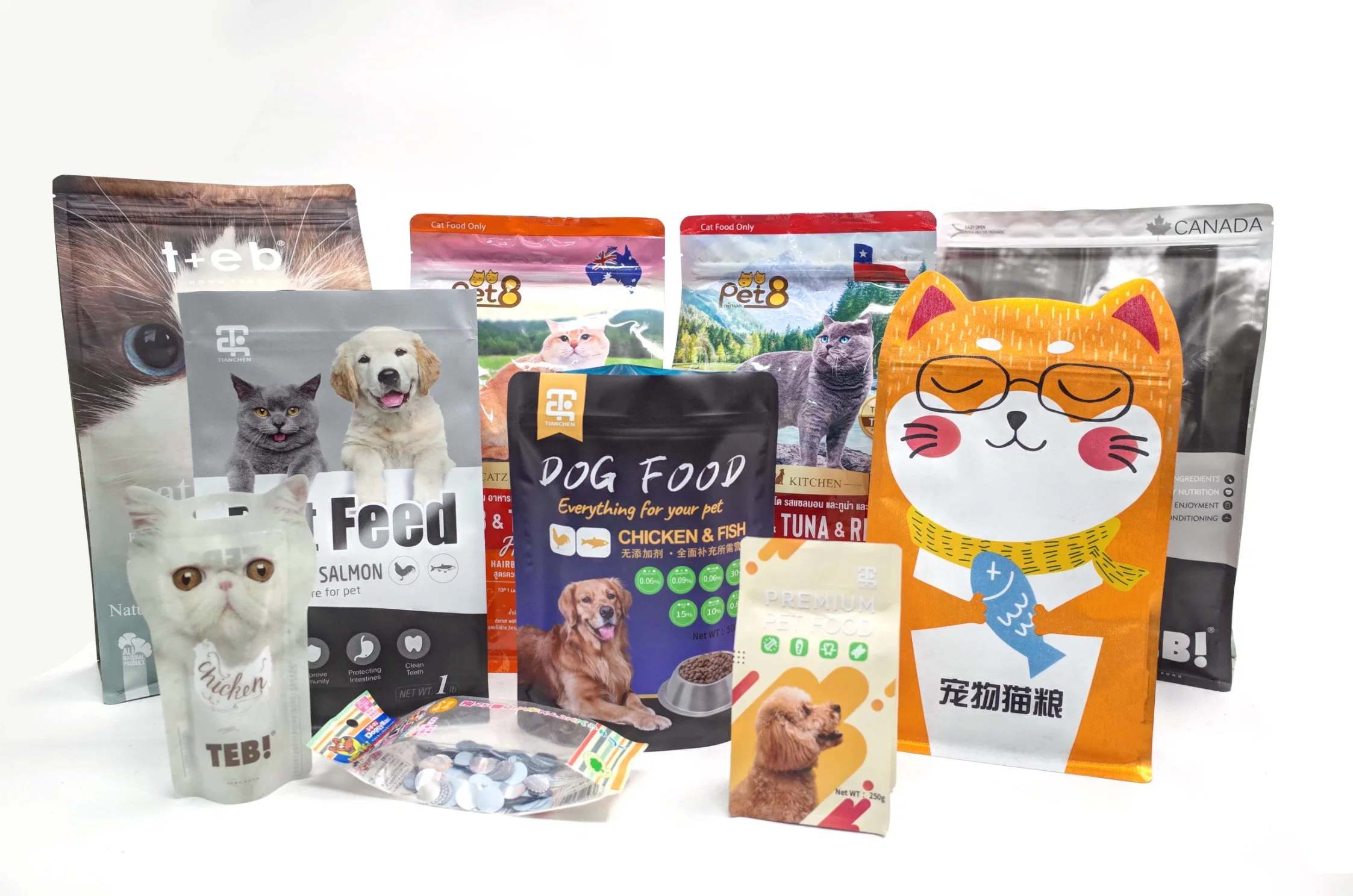 Bolsas de embalaje de alimentos de plástico Mylar con cierre hermético a prueba de humedad para mascotas perros y gatos