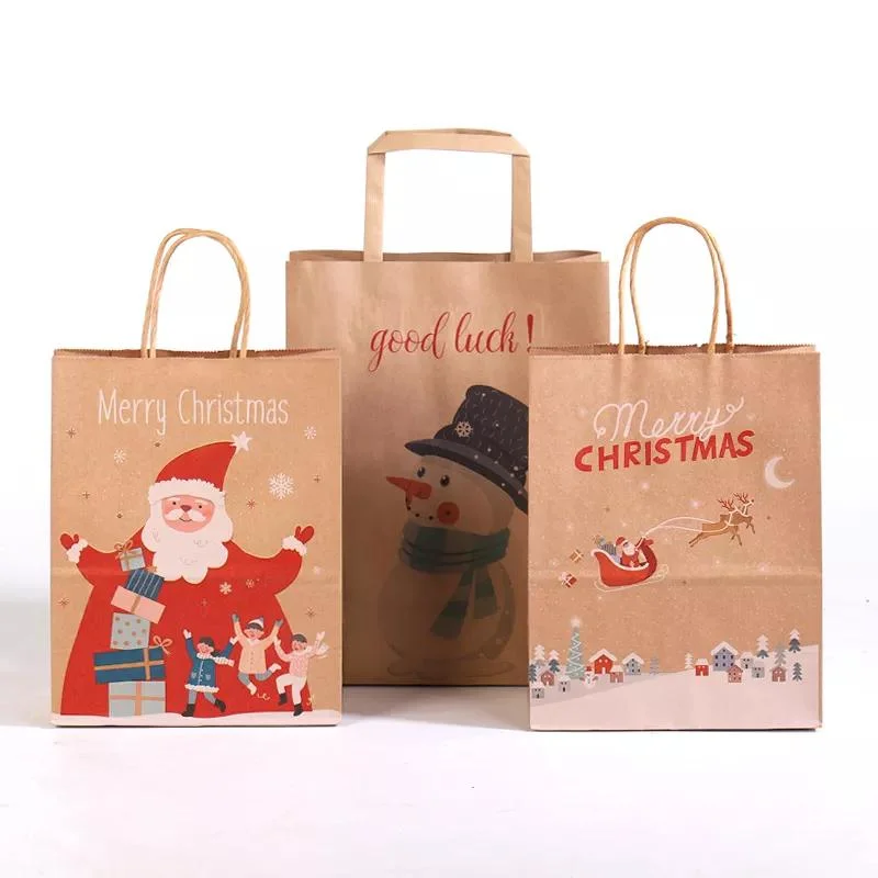 Christmas Snack Clothing Present Packaging Box Merry Christmas Paper Gift Bags Kraft Paper Bags