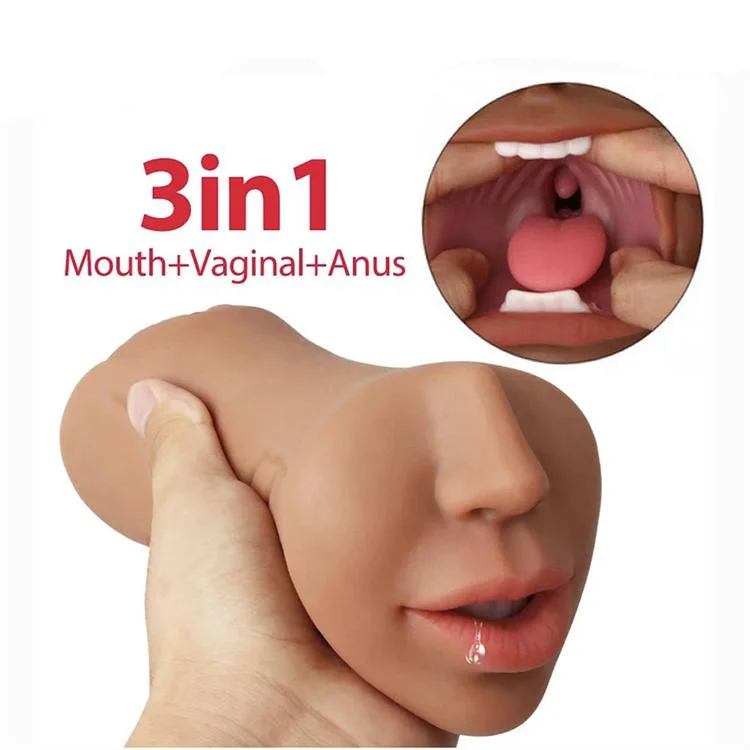 3 in 1 Pocket Pussy Male Masturbators with Lifelike Face, Sex Doll with Realistic Textured Mouth Vagina and Tight Anus, Masturbator Deep Throat Oral Adult Toy