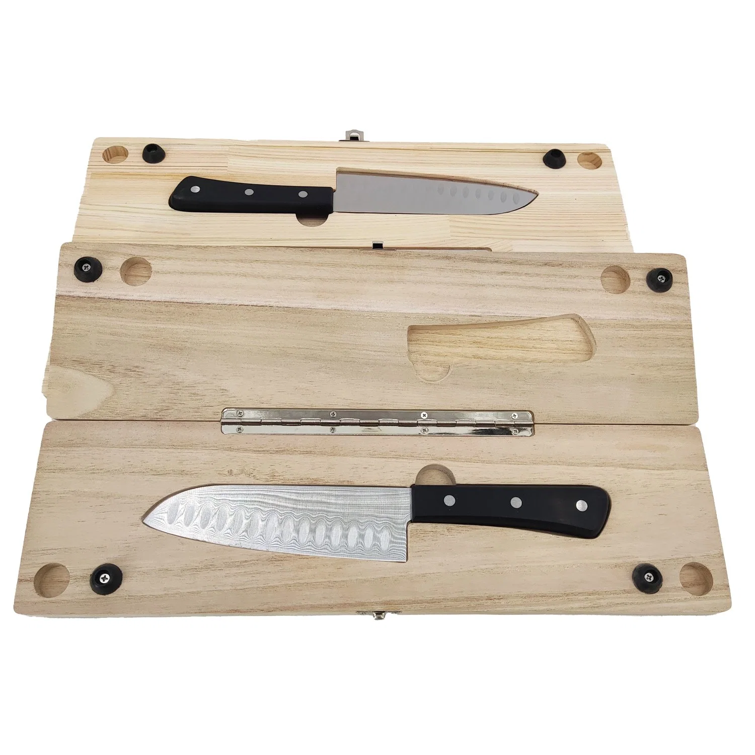 Juego de tablas de cortar de madera con herramientas de corte de caja de madera
