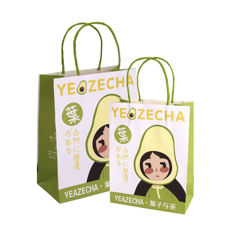 Green Kraft Paper Bag for Takeout Tea Drinks with Your Own Logo