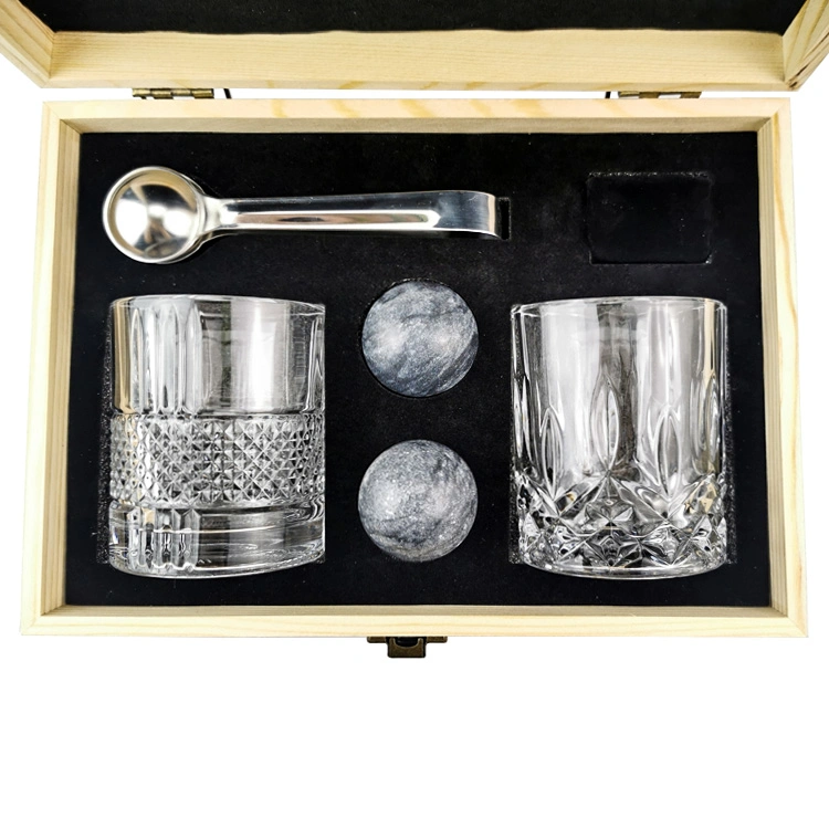 Tumblers Modern Rotate Wine Glass Crystal Whiskey Glass Whiskey Stones Ball Gift Set with Wooden Box for Man