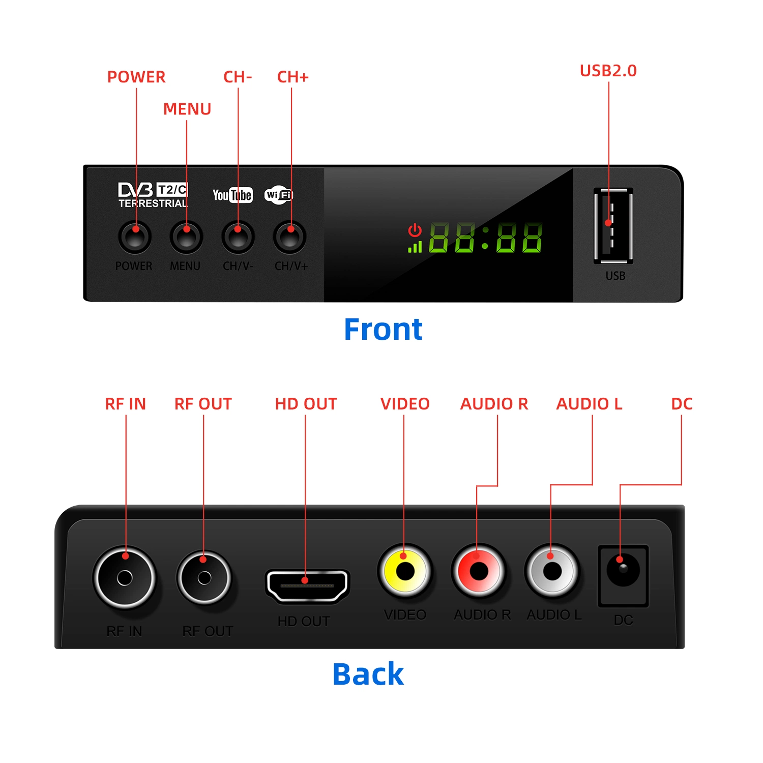 Receptor de TV DVB T2 Full HD compatível com TV MPEG4 MP3 Caixa de TV Digital para a Indonésia