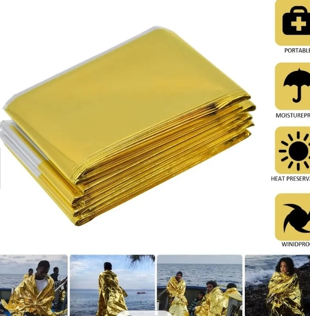 Camping Invierno Fuego resistente aluminio Silver Foil emergencia Doble cara Manta térmica de primeros auxilios