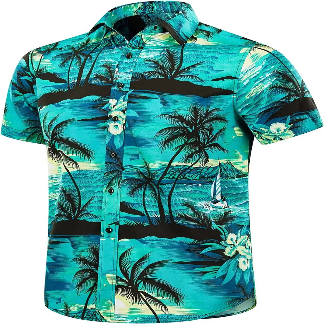 Poliéster impresso homens elegante camisa Havaiana respirável