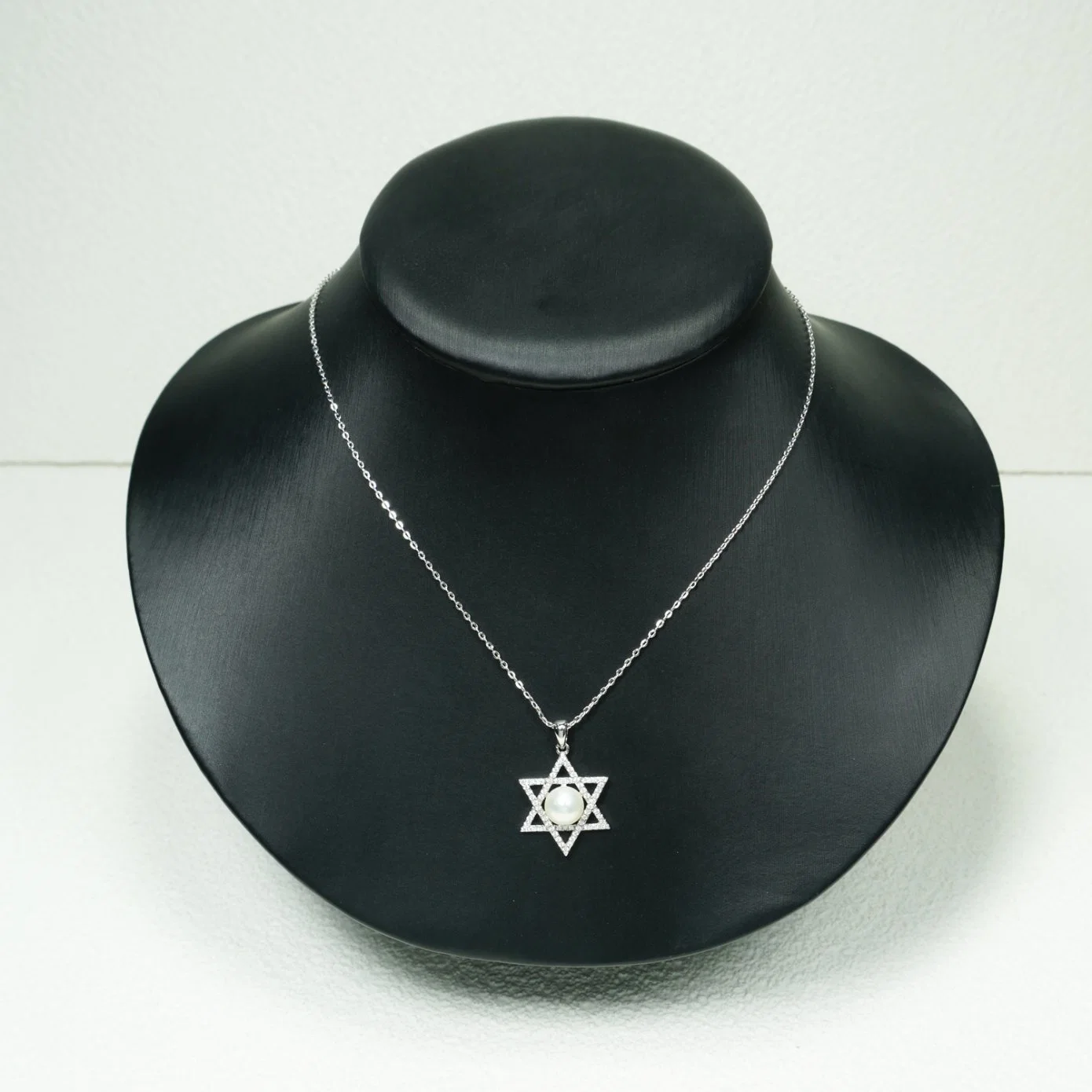 OEM Personalised Fashion Gift Silver Jewelry with Diamond Hexagram Pearl Necklace Accessories