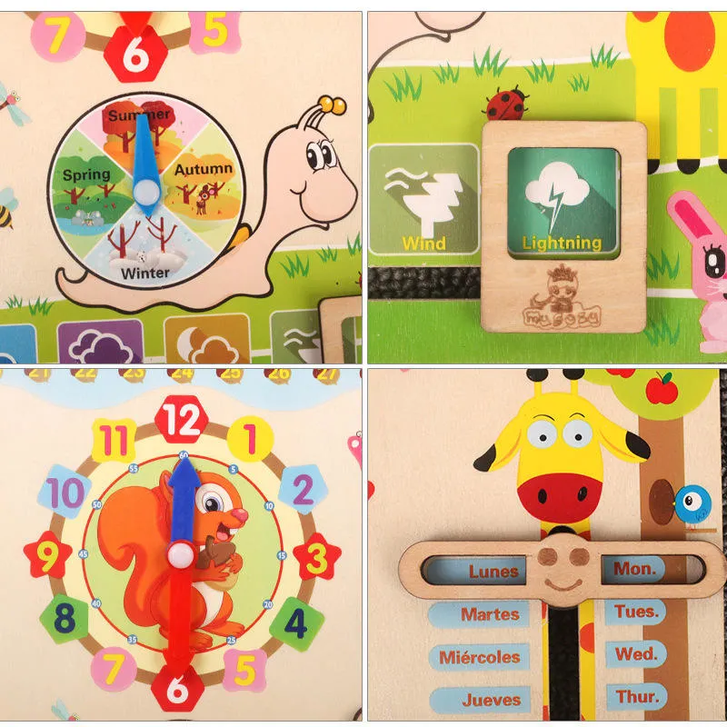 Wooden Educational Movable Jigsaw Puzzle Children 3D Clock Calendar Toy