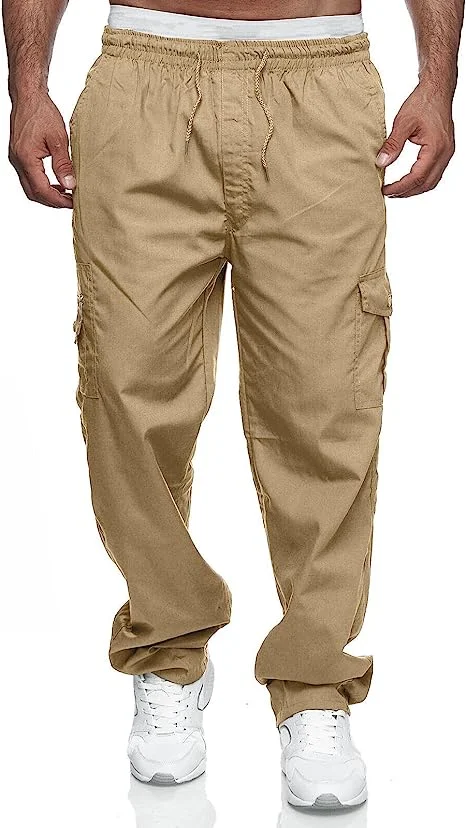 Mens Cargo Pants Casual Drawstring Athletic Jogger Sports Outdoor Trousers