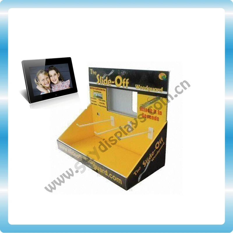 Comptoir d'affichage pop en acrylique/carton avec écran LCD vidéo de 7 pouces.